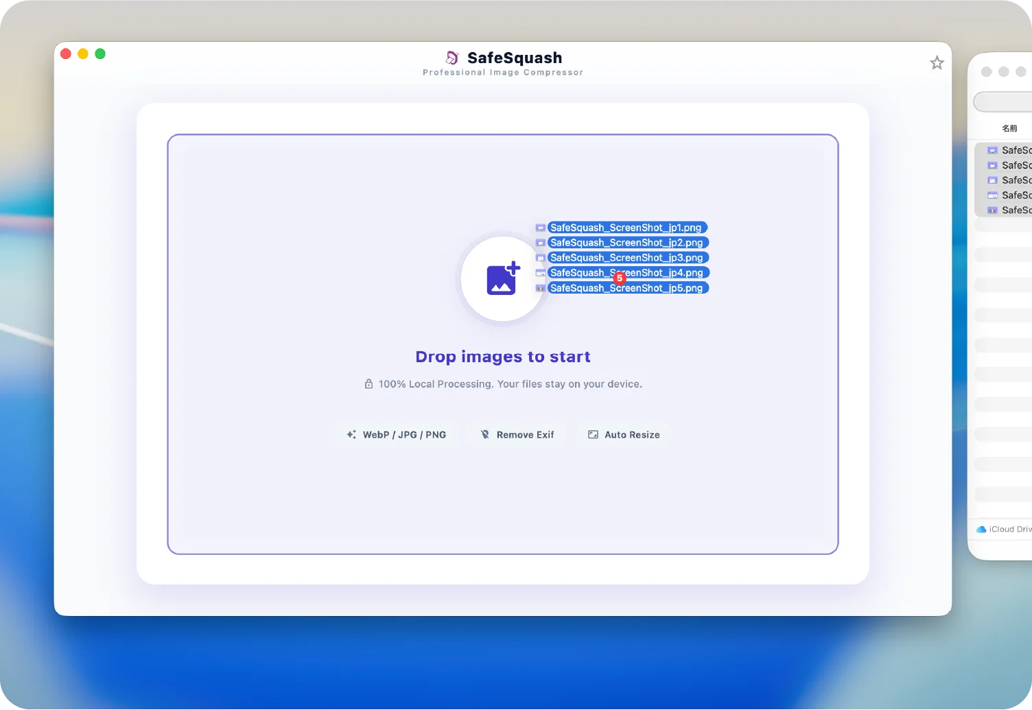 SafeSquashのドラッグアンドドロップ画面